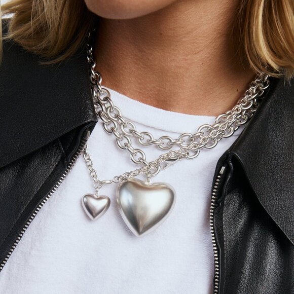 Set of 2 Roxanne Assoulin The Puffy Heart & Mini Heart Necklace in Silver